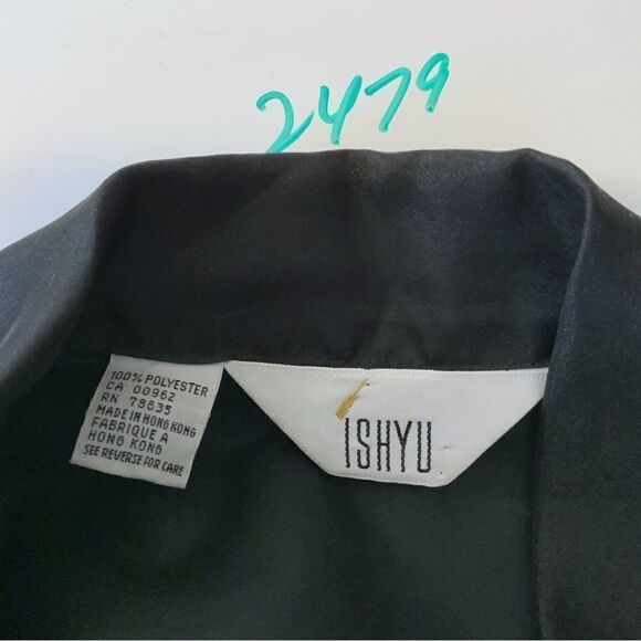 VINTAGE ISHYU black button front blouse size S - Picture 10 of 11